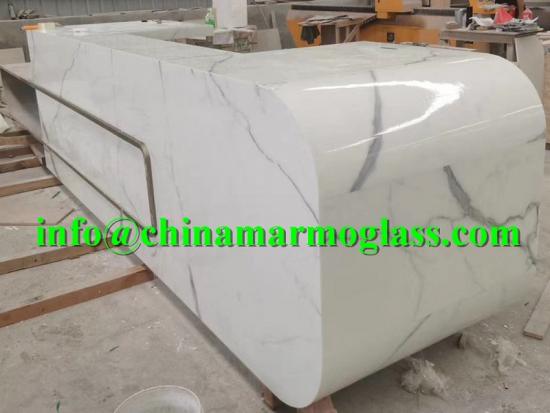 Beautiful Calacatta Artifical Marble Countertops Tabletops for Reception Tops