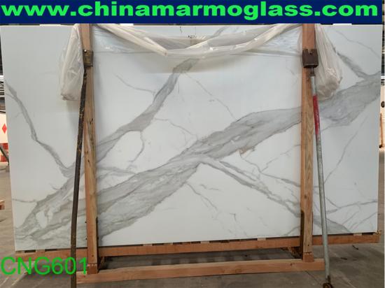 CNG601 Nano Glass Calacatte White Slabs Export to EU